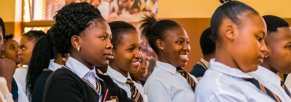 group of girls in south africa at school, smiling